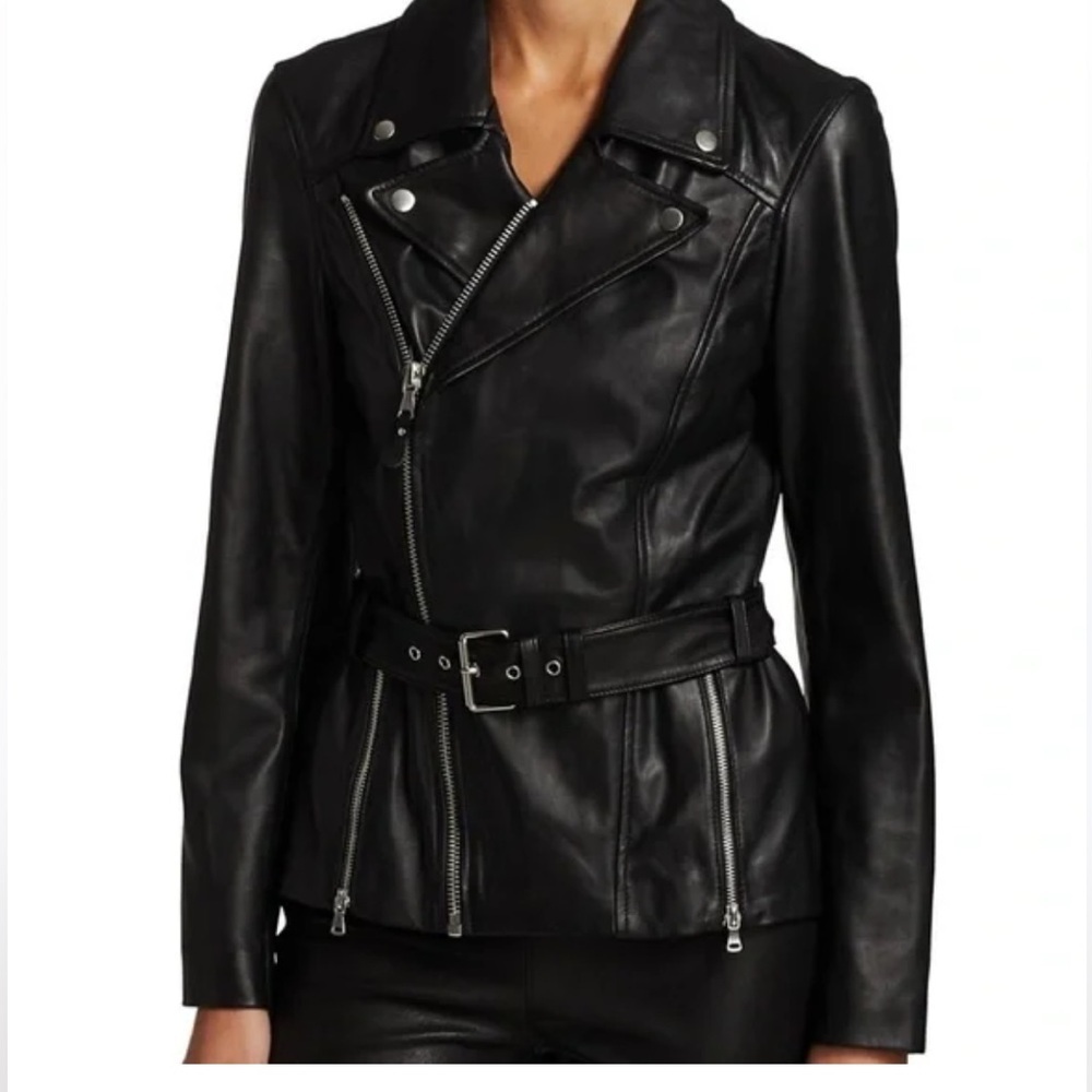 PAIGE Dita Women's Sleek Black Leather Belted Jacket NWOT Women’s Small